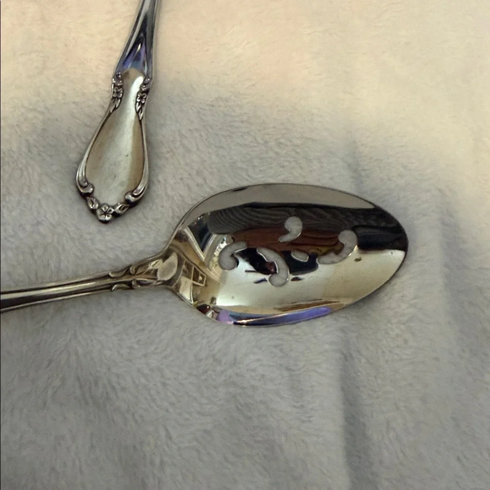 Oneidacraft Deluxe Stainless Serving Spoon, soup spoon and Fork Glossy Silver